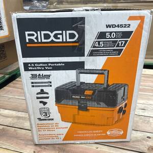 lot 222 image: RIDGID 4.5 Gallon 5.0 Peak HP ProPack Shop Vacuum Wet Dry Vac