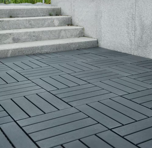lot 114 image: 12x12 Outdoor Plastic PVC Interlocking Flooring Deck Tiles (Pack of 44 Tiles) Gray