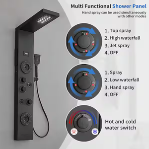 lot 120 image: 4-Jet Rainfall Shower Tower Shower Panel System with Rainfall Waterfall Shower Matte Black