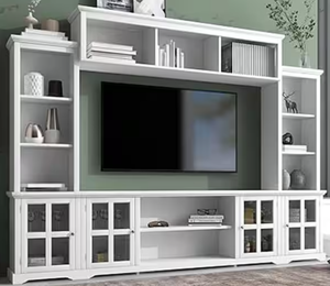 lot 122 image: White TV Stand Entertainment Wall Unit Center
