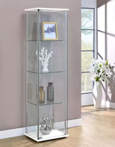 lot 123 image: White and Clear Curio Cabinet with 4 Glass Shelves