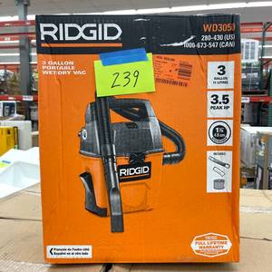 lot 239 image: RIDGID 3 Gal. 3.5 Peak HP Handheld Shop Vacuum Wet Dry Vac WD3050