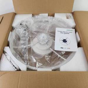 lot 1 image: New Open Box Sterren Ceiling Fan With Light White Modern