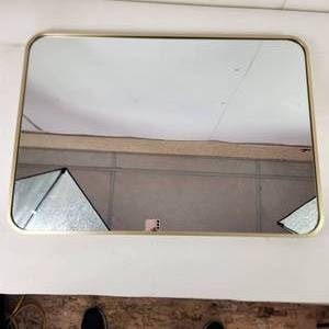 lot 5 image: New Wall Mounted Mirror Stylish Gold Rounded Frame 20 x 28 Beautiful
