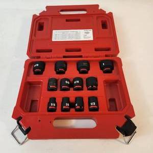 lot 16 image: New Milwaukee 12 Piece 38 Drive Impact Socket Kit 6 PT Standard Shockwave Impact Duty