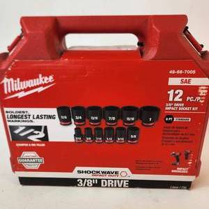 New Milwaukee 12 Piece 3/8" Drive Impact Socket Kit 6 PT Standard Shockwave Impact Duty