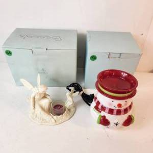 lot 26 image: Lot Of Two Partylite Items Preowned Bisque Fairies And New Scentglow Frosty Warmer