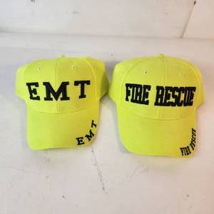 lot 36 image: Lot Of Two New Bright Yellow Hats Caps EMT And Fire Rescue
