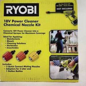 lot 40 image: Open Box Ryobi 18V Power Cleaner Chemical Nozzle Kit