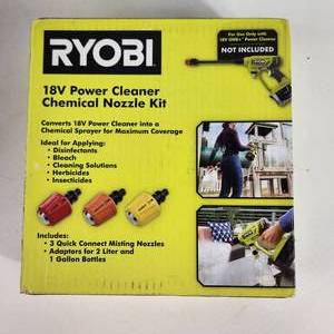 lot 42 image: Open Box Ryobi 18V Power Cleaner Chemical Nozzle Kit