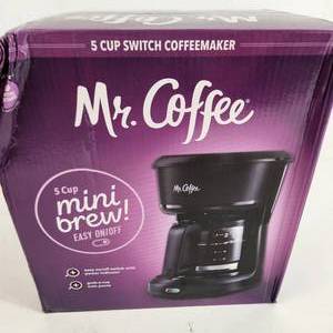 lot 43 image: New Mr. Coffee 5 Cup Mini Brew Easy On Off Switch Damaged Box