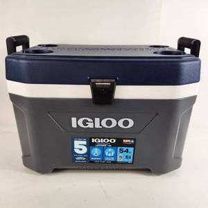 Igloo 54 Quart Maxcold Up To 5 Days Holds 76 Cans Blue Cup Holders Small Stain Inside Very Gently Used Excellent Condition
