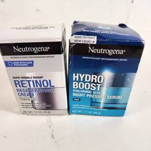 lot 52 image: Lot Of Two Neutrogena Items Rapid Wrinkle Repair And Hydro Boost Night Pressed Serum New