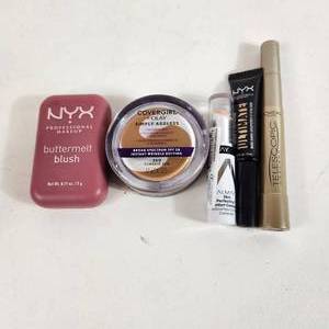 lot 57 image: Lot Of Three New Cosmetic Items NYX Buttermelt Blush Covergirl Foundation 260 Classic Tan And Almay Concealer Primer Mascara Y301 Loreal
