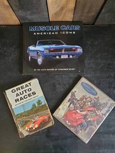 lot 25 image: 3 Vintage Car Books Great Auto Races Sports Cars and Muscle Cars