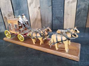 lot 39 image: LOOK AT THIS Handmade Coach Wagon and Horses with tons of detail inside and out Signed by maker on the bottom