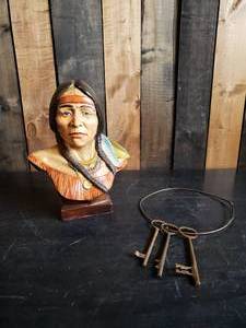 lot 128 image: Native American Ceramic Bust and Super Cool Large Jailer Keys