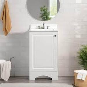 lot 27 image: Glacier Bay 19 in. Single Sink White Bath Vanity with White Cultured Marble Top (Assembled)   Customer Returns See Pictures