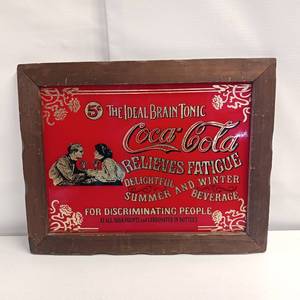 lot 8 image: Coca-Cola Brain tonic framed gold leaf and glass design