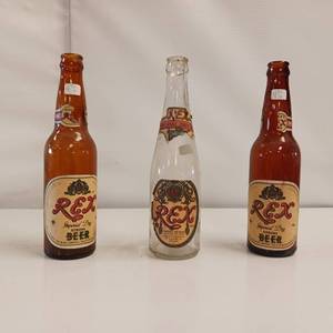 lot 25 image: 3 Antique Fitgers Rex 12 oz. bottles