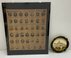 lot 23 image: 1988 Historical Documents Company Presidents Of The United States Framed Print & Very Old The Liberty Of Gongress Wall Hanging