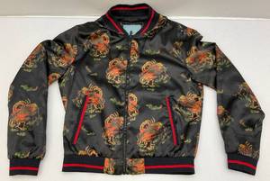lot 33 image: ZARA MAN Satin Bomber Jacket With Oriental Design Size XL