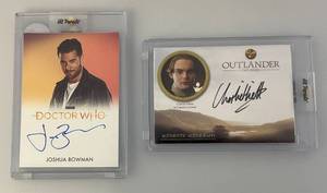 lot 64 image: Dr. Who Joshua Bowman Autographjed Card & Outlander Charlie Hiett Autographed Card (Both In Hard Protective Case