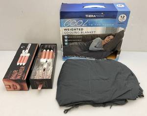 lot 101 image: Therapedic Cooling Blanket & Savvey Hair Waver