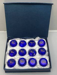 lot 117 image: Set Of 12 You Rock RockImpact Brand Engraved Cryatal Blue Diamond Jewel Home Dcor