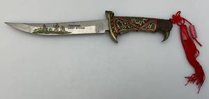 lot 131 image: Defender 12 Oriental Themed Brass Handle Stainless Steel Blade 7 14