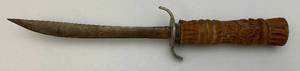 lot 133 image: Vintage Indonesian Knife With Carved Wood handle 8 34 Blade 15 Overall