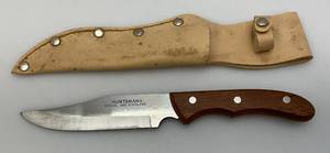 lot 137 image: Japan Made Huntsman Special 420 Stainless Steel  Finger Groove Hunting Knife With Sheath 5 12 Blade 10 34 Overall