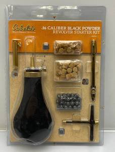 lot 144 image: Cabelas .36 Caliber Black Powcer Revolver Starter Kit (NIP)