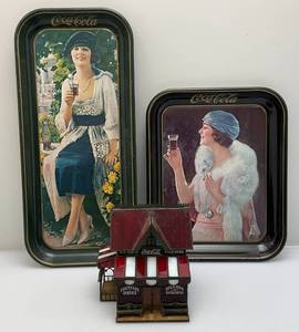 lot 174 image: Vintage 1970s Coca-Cola Sereving Trays & Coca-Cola Stainglass House