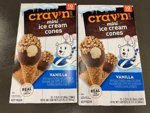 lot 7 image: 2 Boxes Cravn Flavor Mini Vanilla Ice Cream Cones - 20 Count