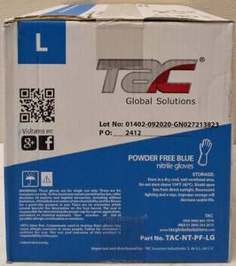 lot 5 image: GLOBAL SOLUTIONS  TAC BRAND- POWDER Free Blue Gloves (10 Boxes) SIZE L