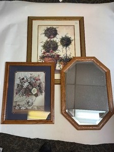 lot 14 image: Framed Floral Prints and Mirror