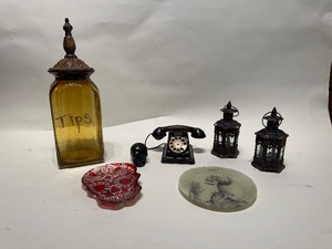 lot 28 image: Decor - Antique hand blown glass jar, telephone, and more...