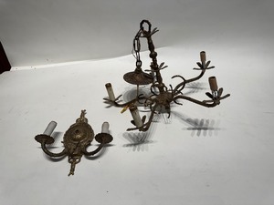 lot 60 image: Brass Chandelier & Wall Sconce
