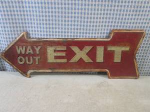 lot 14 image: (EC1) Way Out Exit Arrow Metal Sign...