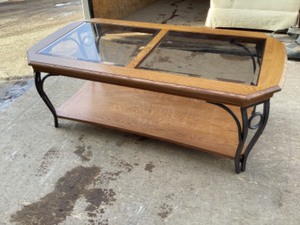 lot 18 image: Coffee Table - 4 Wood with glass top.