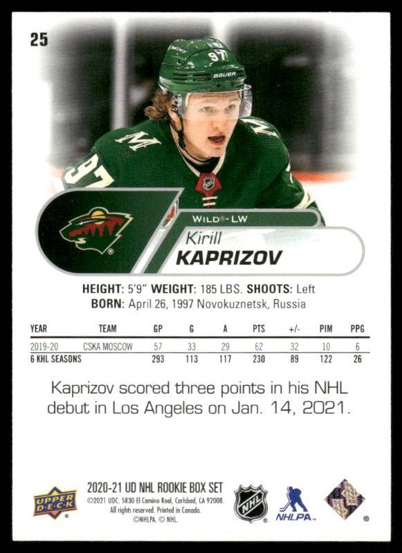 Kirill Kaprizov 2020 Upper Deck NHL Star Rookies Box Set #25