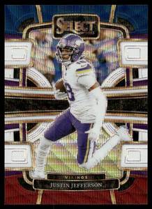 lot 22 image: Justin Jefferson 204259 RWB Refractor 2023 Panini Select Tri-Color Prizms #65 Minnesota Vikings  Football Card