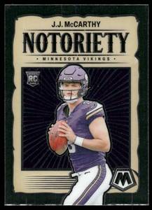 lot 26 image: J.J. McCarthy RC 2024 Panini Mosaic Notoriety #21 Minnesota Vikings  Football Card
