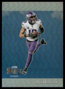 lot 41 image: Justin Jefferson Silver Holo Prizm 2023 Panini Select Score Throwback #STW-JJE Minnesota Vikings  Football Card