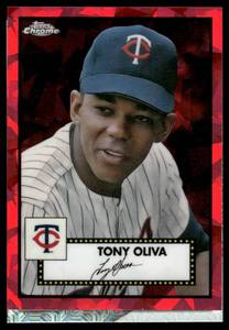 lot 77 image: Tony Oliva 55100 2024 Topps Chrome Ruby Bowman Chrome Green Refractors #593 Minnesota Twins  Baseball Card