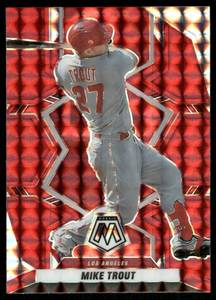lot 89 image: Mike Trout Color Match 2022 Panini Mosaic Red Prizm #98 Los Angeles Angels  Baseball Card