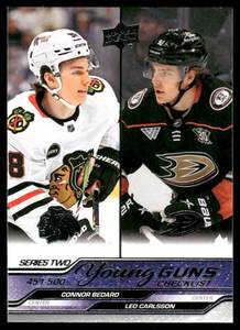 lot 93 image: Young Guns Checklist (Connor Bedard  Leo Carlsson) RC 2023 Upper Deck #500 Chicago Blackhawks  Anaheim Ducks  Hockey Card