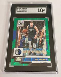 lot 6 image: Luka Doncic SGC 10 Gem Mint 2022-23 Donruss #143 Holo Green Laser Basketball Card