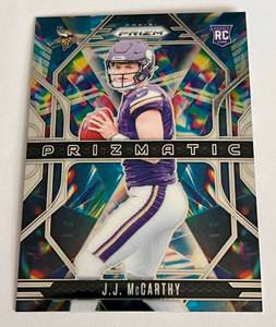 lot 34 image: JJ McCarthy RC 2024 Prizm #8 Prizmatic Insert #8 Rookie Minnesota Vikings Football Card